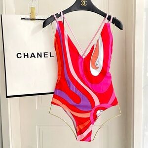 Emilio Pucci Red and Purple One Piece Swimsuit